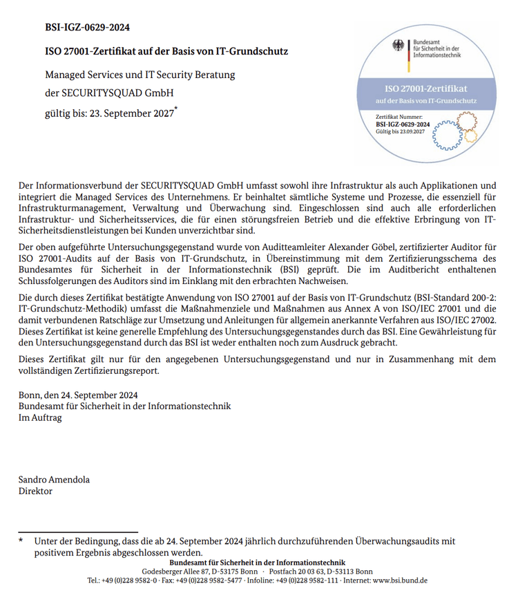 ISO 27001 Zertifikat auf Basis von IT-Grundschutz